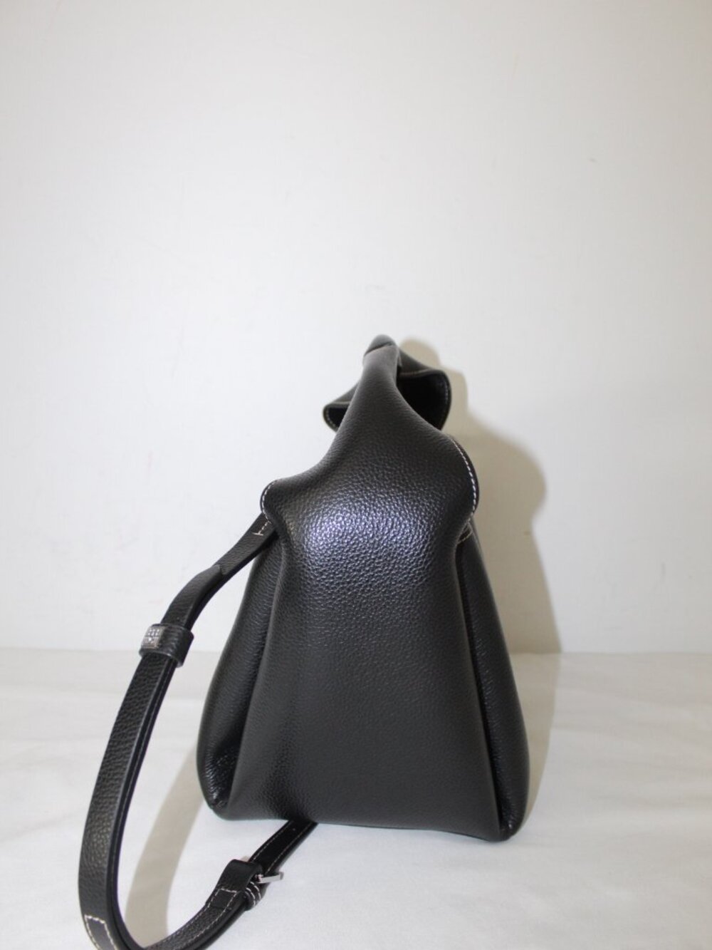 Toteme Pebble Leather Black Top Handle Shoulder Bucket Bag Crossbody - Picture 6 of 13